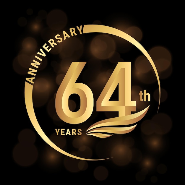 Vecteur création de logo du 64e anniversaire avec ailes dorées et anneau logo vector template illustration