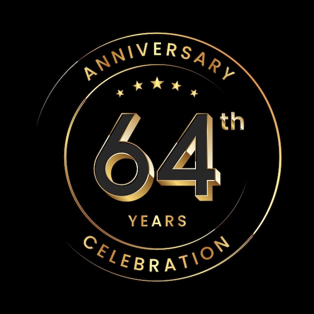 Vecteur création de logo du 64e anniversaire nombre d'or avec style 3d pour l'événement de célébration d'anniversaire