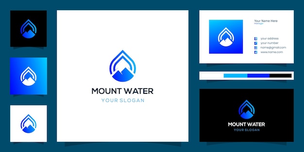 Création De Logo D'eau Combinée Avec Un Style D'art De Ligne De Montagne Et Un Design De Carte De Visite