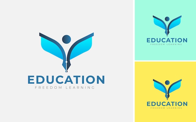 Création de logo d'éducation avec stylo, livre et concept humain