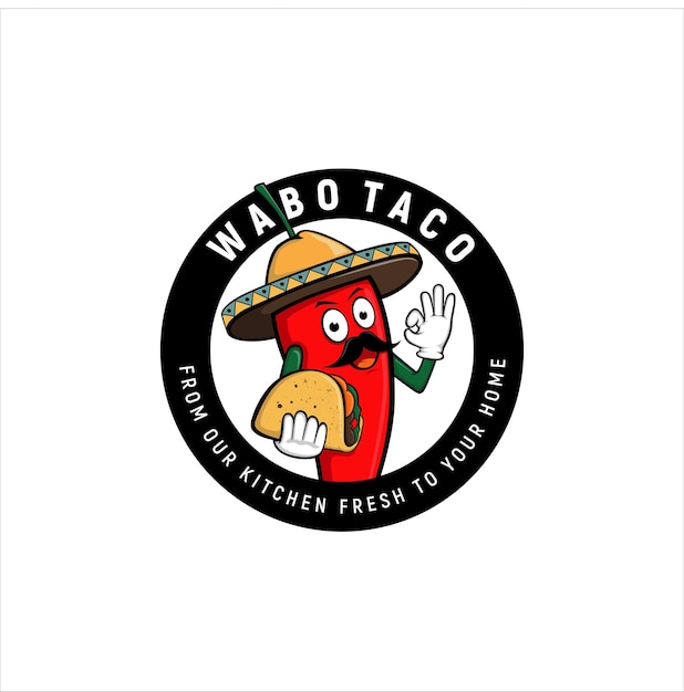 Création De Logo D'emblème De Nourriture Fraîche Mexicaine Taco Wabo Chili Chaud