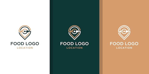 Création De Logo D'emplacement De Nourriture Créative Avec Le Concept D'une épingle Et D'une Carte De Visite