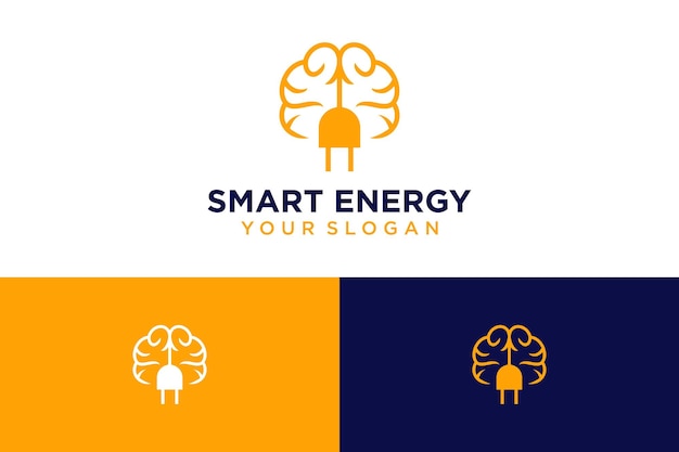 création de logo d'énergie intelligente avec cerveau et prise