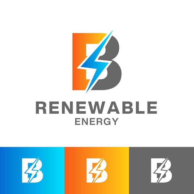 Création de logo d'énergie renouvelable de lettre B ou création de logo d'icône de tonnerre