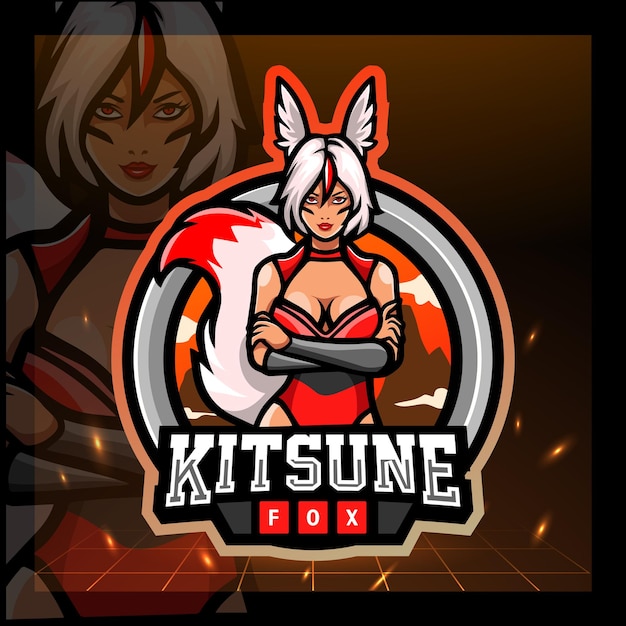 Vecteur création de logo esport mascotte filles kitsune