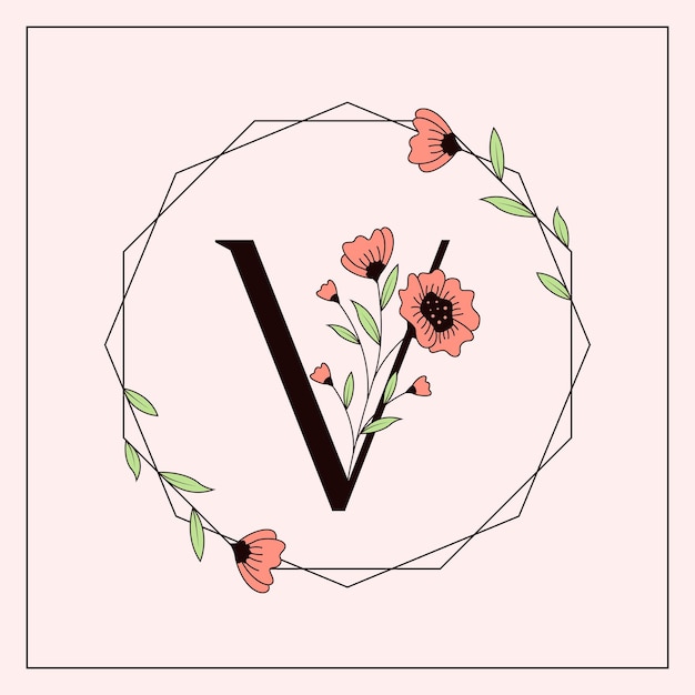 Vecteur création de logo féminin lettre v floral