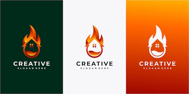 Vecteur création de logo feu et flamme avec concept de maison et d'accueil fire house icon logo design element