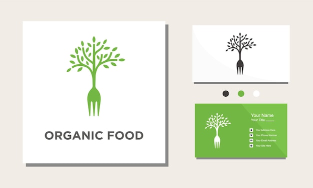 Création de logo frais d'aliments biologiques d'arbre de fourche pour le restaurant