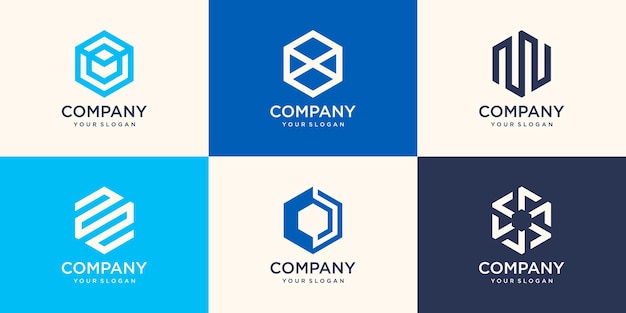 Création de logo hexagone signe abstrait avec concept de bande, modèle de logo d'entreprise moderne