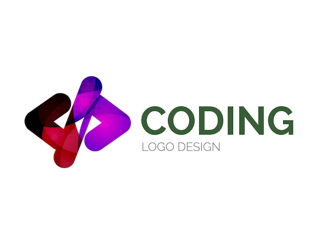 Vecteur création de logo d'icône de code faite de pièces de couleur