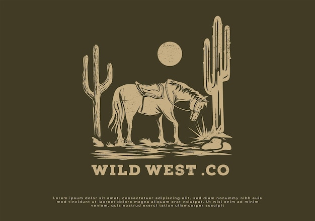 Vecteur création de logo d'illustration de cheval de l'ouest du texas