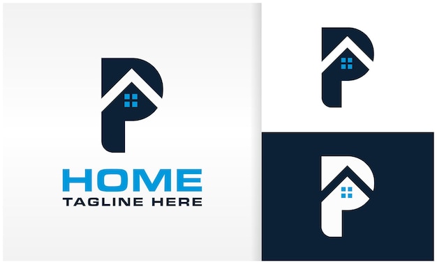 Vecteur création de logo immobilier créatif appartement de séjour à la maison avec les initiales p