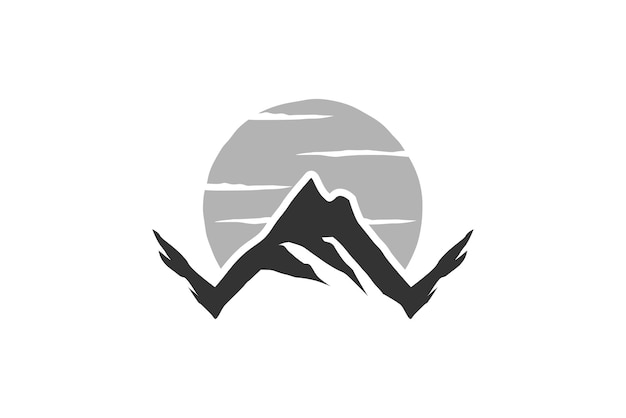 Vecteur création de logo initial de montagne w montagne rocheuse avec vue sur la scène du coucher du soleil