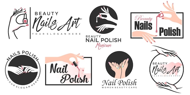 Création De Logo De Jeu D'icônes De Studio D'ongles Ou De Vernis à Ongles Pour Salon De Beauté Avec Un Concept Unique