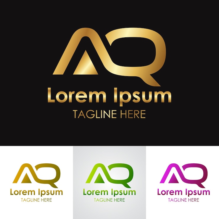 Vecteur création de logo de lettre aq métallique doré