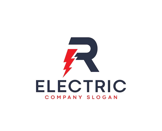 Vecteur création de logo de lettre électrique r avec éclairage thunder bolt