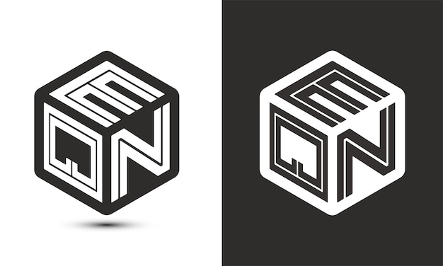 Création de logo de lettre EQN avec logo cube illustrateur logo vectoriel style de chevauchement de police alphabet moderne