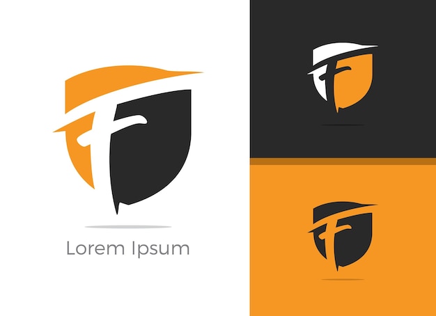 Création de logo de lettre F. Lettre F en illustration vectorielle de forme de bouclier.