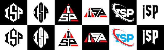 Vecteur création de logo de lettre fai dans six styles fai polygone cercle triangle hexagone style plat et simple avec logo de lettre de variation de couleur noir et blanc situé dans un plan de travail logo minimaliste et classique fai