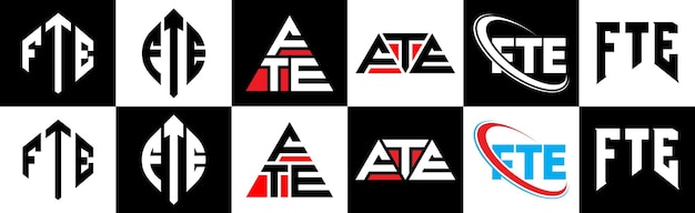 Création De Logo De Lettre Fte Dans Six Styles Cercle De Polygone Fte Triangle Hexagone Style Plat Et Simple Avec Logo De Lettre De Variation De Couleur Noir Et Blanc Situé Dans Un Plan De Travail Logo Minimaliste Et Classique Fte