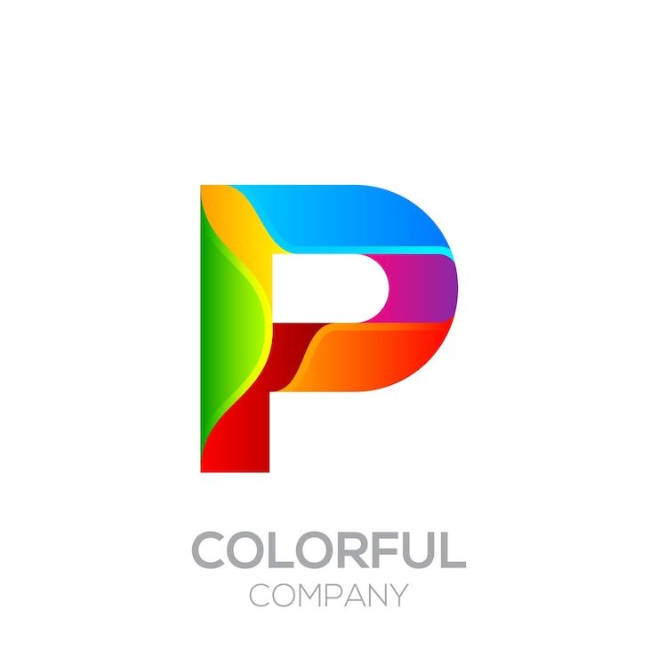Vecteur création de logo lettre p faite de rayures avec brillant rainbow vibrant colorful and gradient concept