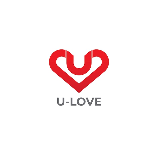 Vecteur création de logo de lettre u avec logo coeur d'amour