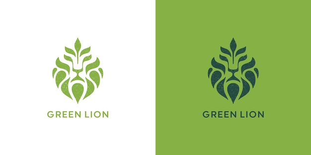 Création De Logo De Lion Et De Feuille Vecteur Premium