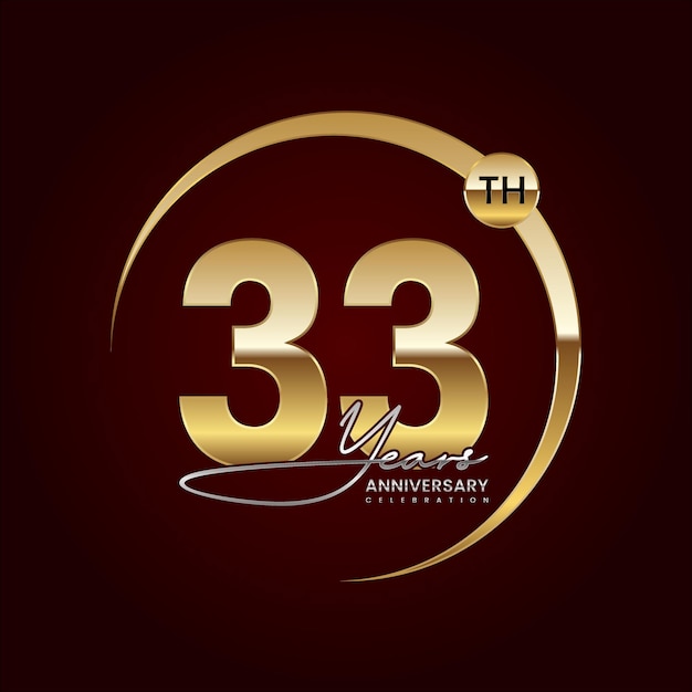 Création de logo de luxe 33e anniversaire avec anneau doré Texte de style manuscrit Modèle vectoriel de logo