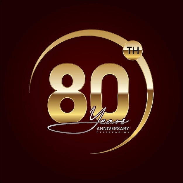 Création de logo de luxe du 80e anniversaire avec anneau doré Texte de style manuscrit Modèle vectoriel de logo