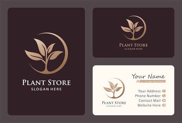 Vecteur création de logo de magasin de plantes ou de fleurs avec modèle de carte de visite.