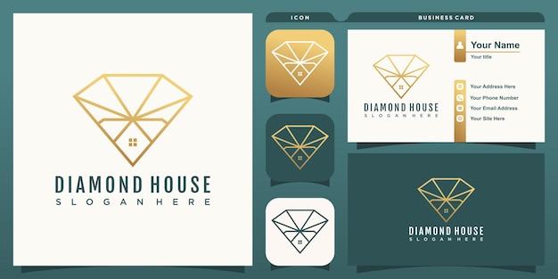 Création de logo maison diamant avec vecteur premium de concept créatif