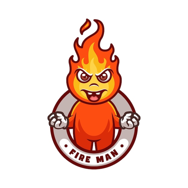 Création de logo de mascotte de dessin animé d'homme de feu