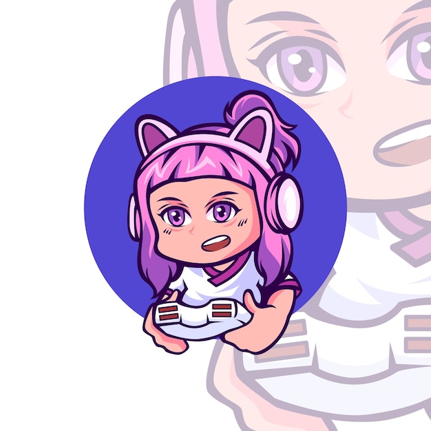 Vecteur création de logo de mascotte de gamer girl mignon