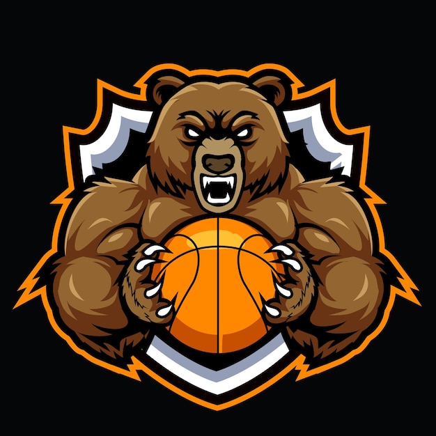 Création de logo de mascotte de joueur de basket-ball ours