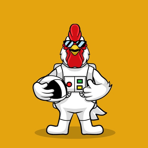 Vecteur création de logo de mascotte de poulet astronaute de dessin animé