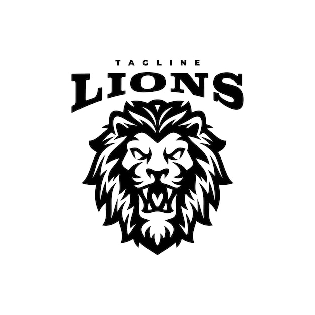 Création De Logo De Mascotte Tête De Lion Illustration Vectorielle D'art En Ligne En Couleur Noir Et Blanc