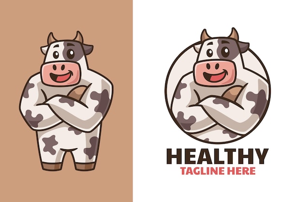 Vecteur création de logo de mascotte de vache de dessin animé