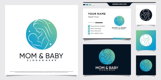Création De Logo Mère Et Bébé Avec Concept D'élément Créatif Et Modèle De Carte De Visite