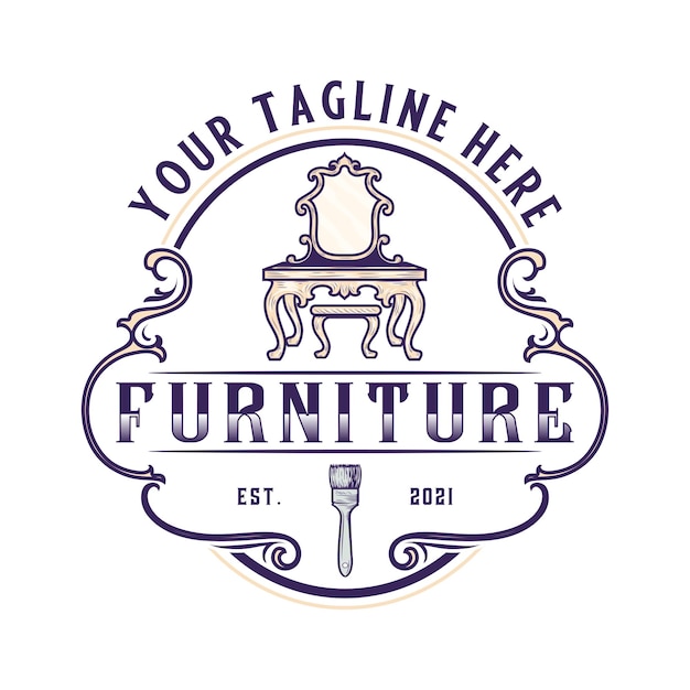 Vecteur création de logo de meubles vintage. concept de table d'ornement vintage, pour les affaires d'intérieur et de meubles