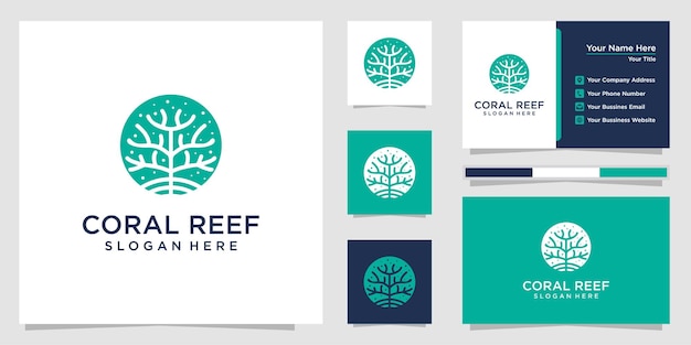 Création De Logo Et Modèle De Carte De Visite Reef Crag Coral Vecteur Premium