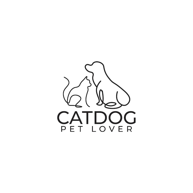 Vecteur création de logo mono ligne chat et chien