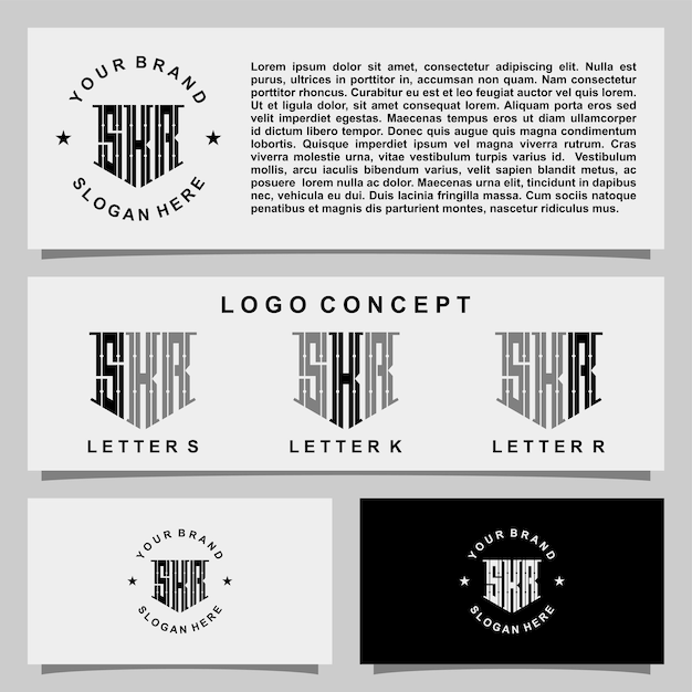 Vecteur création de logo monogramme lettre skr avec modèle de papeterie