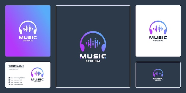 Création De Logo De Musique Wave Avec Dégradé De Couleur Et Carte De Visite