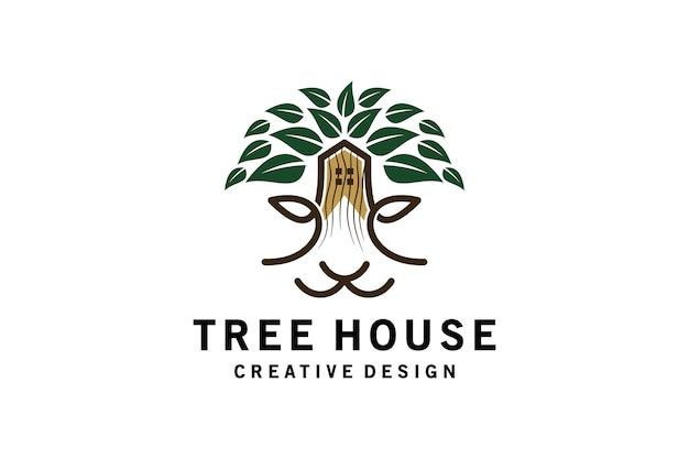 Création de logo nature tree house forme de visage de lion ou de tigre