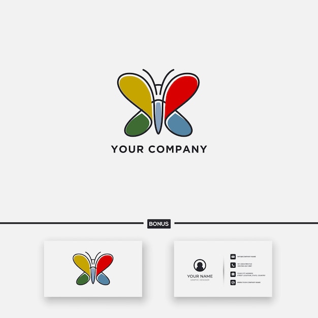 Vecteur création de logo papillon simple dessin au trait abstrait