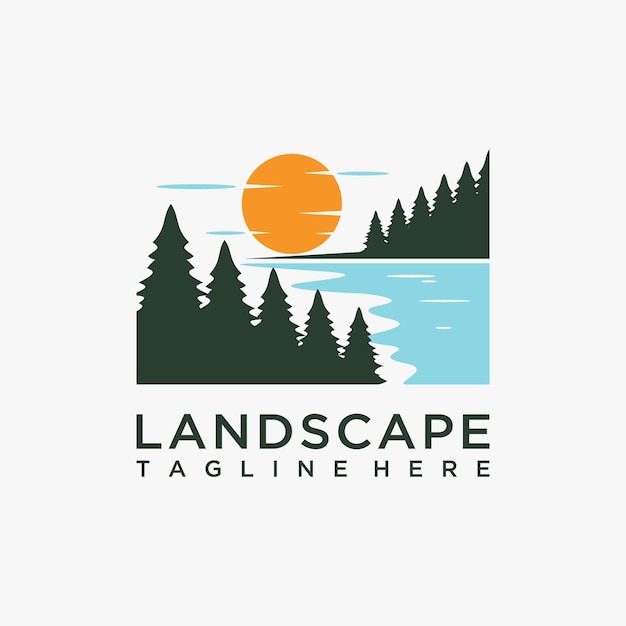 Création De Logo De Paysage De Lac De Forêt