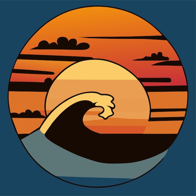 Création de logo de plage d'été, conception de t-shirt ou conception de planche de surf