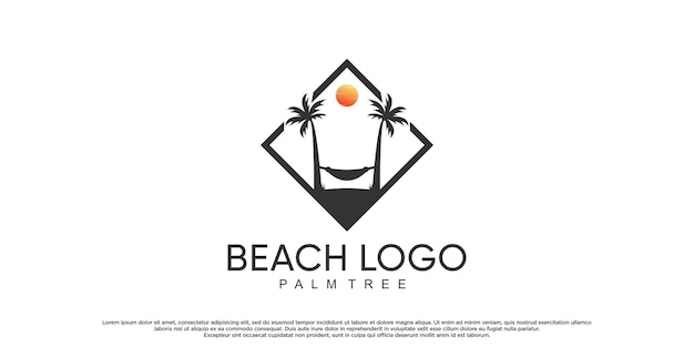 Création De Logo De Plage Avec Palmier Et Couleur De Style Dégradé Vecteur Premium