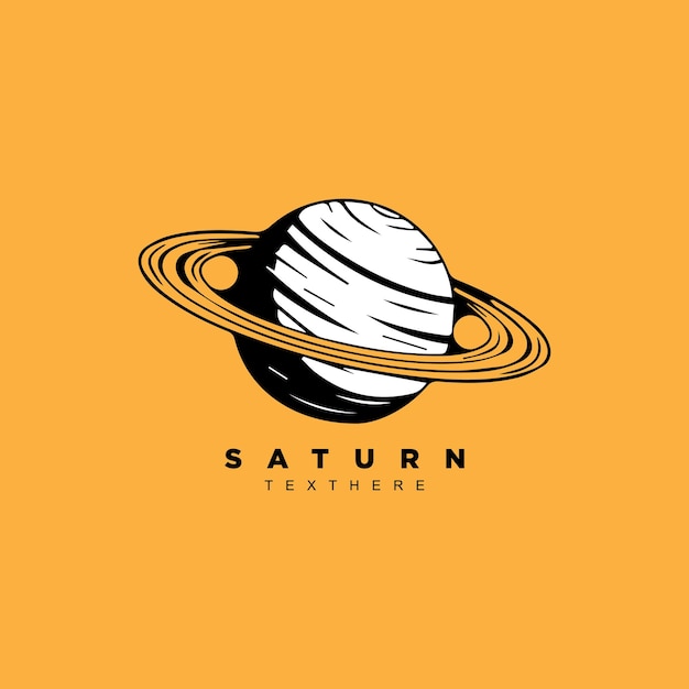 Vecteur création de logo de planète saturne rétro vintage dessiné à la main isolé sur fond jaune