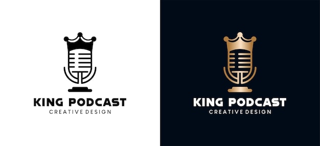 Création De Logo Podcast King Avec Illustration Vectorielle De Concept Créatif Microphone Logo